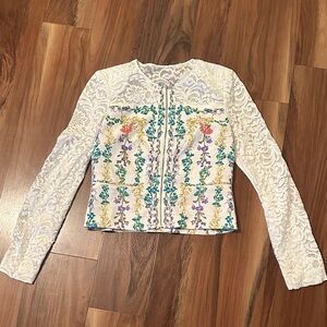 BCBGMaxAzria White Floral Lace Blouse